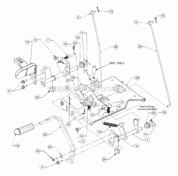 Pedal Assembly Diagram and Parts List for 1525 13A-221F100 Cub Cadet Lawn Tractor